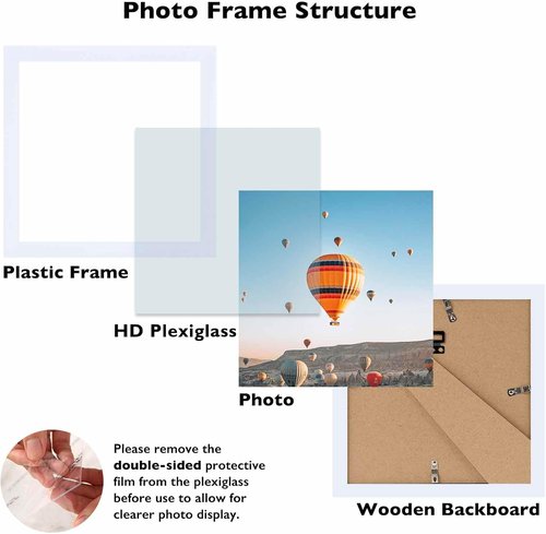 JCJMY 8x8 Picture Frame - White Wall Mount & Tabletop Display | Durable Shatter-Resistant Plexiglass