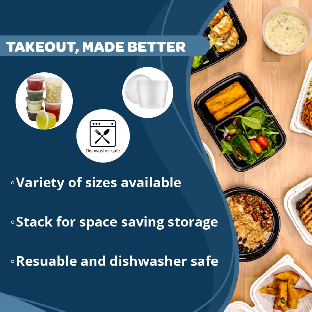 TIYA Food Containers - 16oz Bulk 240 Pack with Lids - Plastic Food Storage to-Go Containers - Reusable Microwavable Dishwasher Safe Cups - Airtight Leak Proof for Soups & Meal Prep