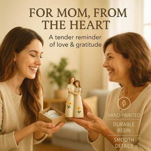 iStatue Mother Daughter Figurine - Hand-Painted Resin Hugging Statue | Ivory Home Décor Keepsake for Moms