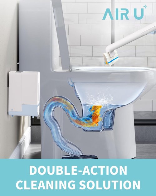 AIR U+ Toilet Brush Wand System - Wall Mount Design with 24 Flushable Refills & Caddy Included