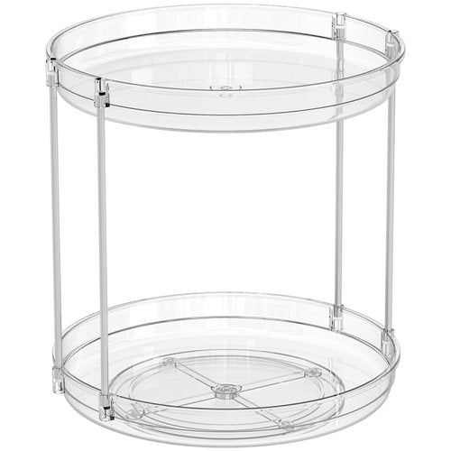 2 Tier Lazy Susan Turntable for Cabinet,Countertop,Pantry,9.5"W Spinning Seasoning Organizer,Double Rotating Kitchen Spice Rack Organizer and Condiments,Medicine,Vitamin Bottle Organizer Carousels,1Pc