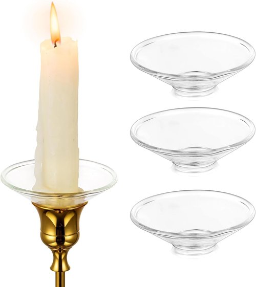 Hewory Glass Bobeches - 3 PCS Candle Drip Protectors for Taper Holders | Clear Round Design