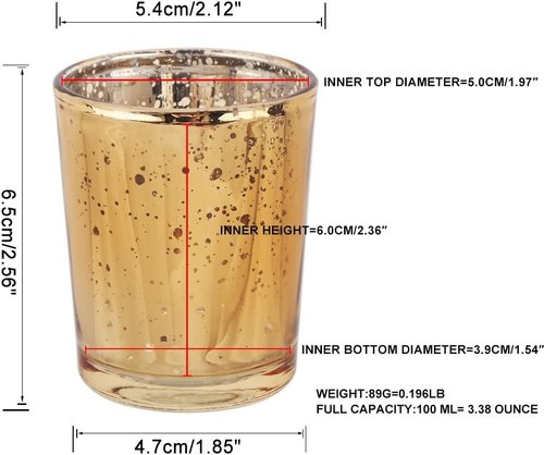 Gold Mercury Glass Tea Light Holders - Elegant Votive Candle Holders for Weddings & Home Decor | Set of 36