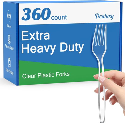 Dealusy Heavy Duty Clear Plastic Forks - 360 Count, BPA-Free & Heat Resistant for Parties
