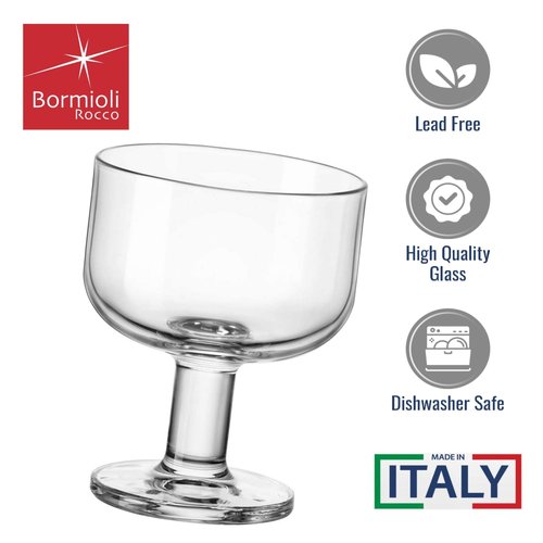 Bormioli Rocco Hosteria Set Of 6 Stackable Dessert Cups, 8 Oz. Clear Tempered Glass, Made In Italy.