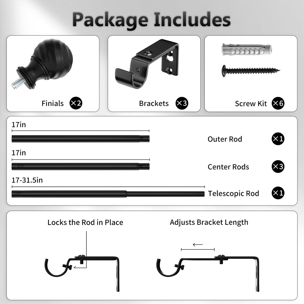 Curtain Rod for Sliding Glass Door, 34-93 Inch Adjustable 1 Inch Heavy Duty Drapery Rod, Window Treatment Rod for Bedroom, Living Room and Indoor Outdoor Use, Matte Black