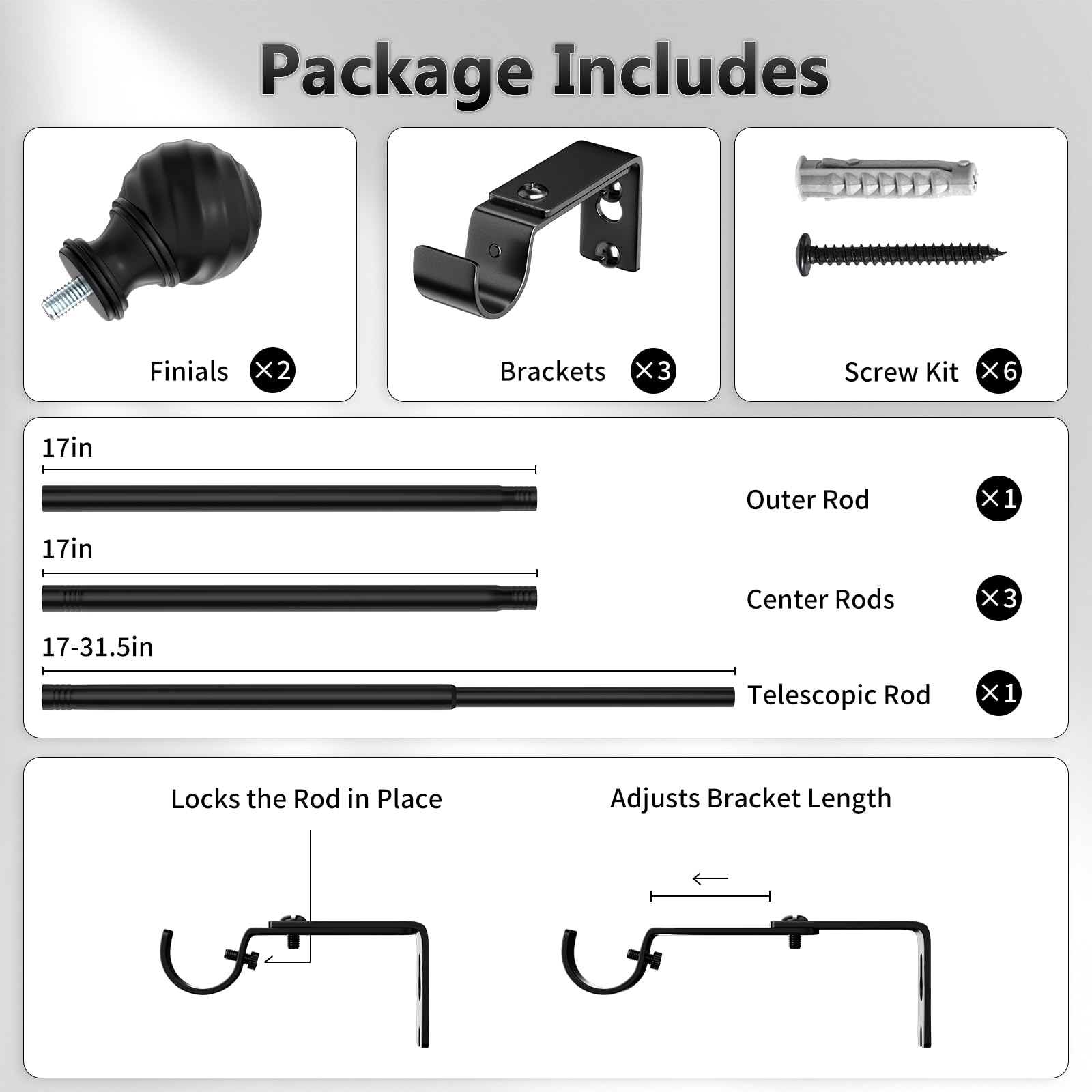 Curtain Rod for Sliding Glass Door, 34-93 Inch Adjustable 1 Inch Heavy Duty Drapery Rod, Window Treatment Rod for Bedroom, Living Room and Indoor Outdoor Use, Matte Black
