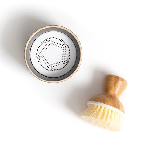 Full Circle Bubble Up Bamboo Dish Brush–Family Safe, Formaldehyde-Free– Ergonomic Palm Scrubber with Handle for Kitchen Cleaning, Dish Scrub Brush for Nonstick, Cast Iron & Sink,White