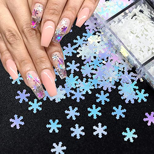 Christmas Snowflake Nail Art Sequins 3D Holographic Glitter Decals Kit