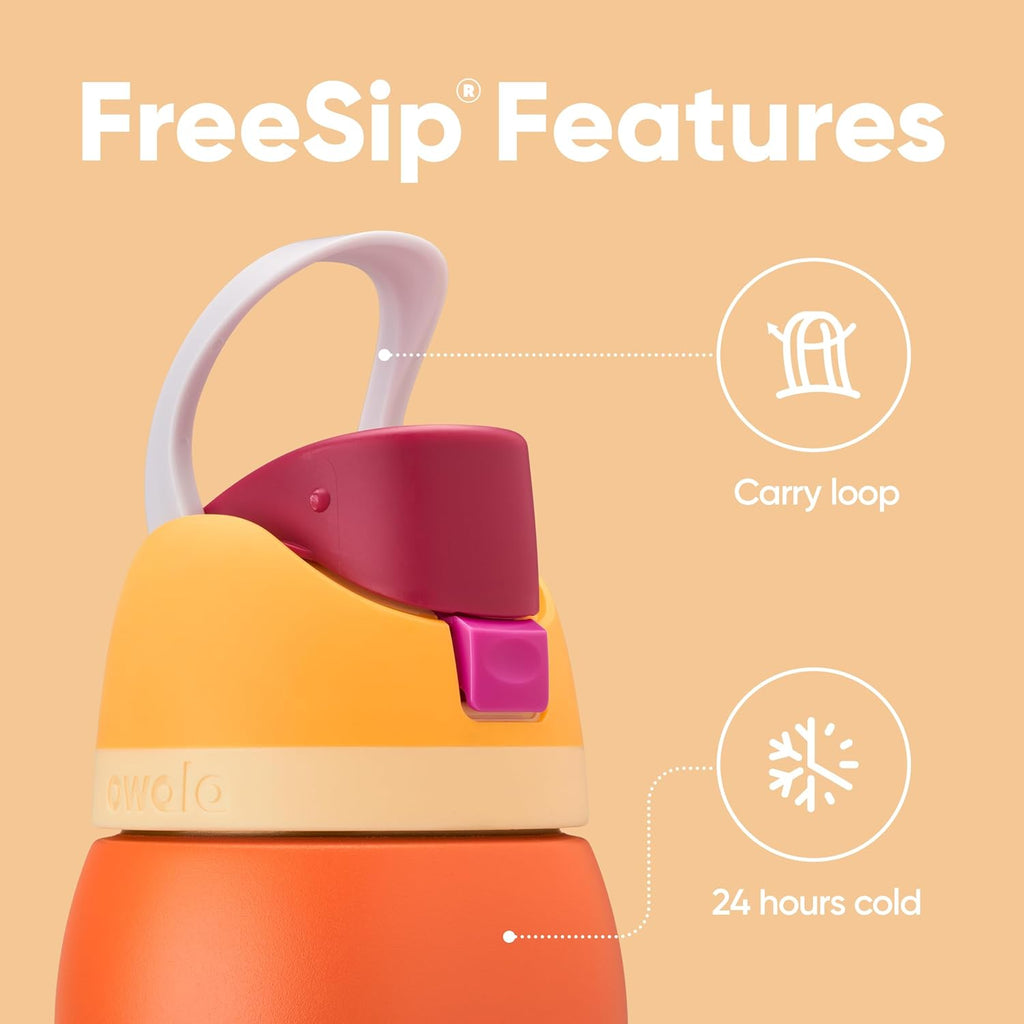 Owala FreeSip 32 oz Insulated Stainless Steel Water Bottle - BPA-Free with Straw | Citrus Crush for Sports & Travel