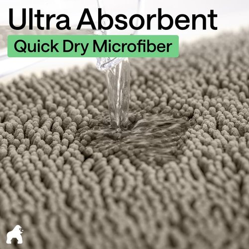 GORILLA GRIP Bath Rug Mat - Thick Soft Absorbent Chenille | Quick Dry Microfiber, 24x17, Latte
