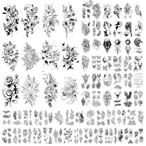 85 Sheets 3D Floral Temporary Tattoos Realistic Waterproof Fake Body Art