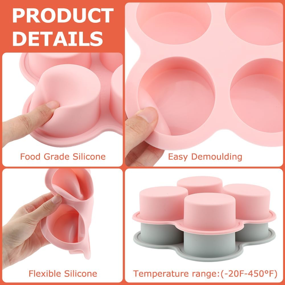 Skiennix Reusable Silicone Air Fryer Egg Mold - Non-Stick 4 Cavity Baking Pan Set | Includes Oil Brush, Pink & Blue
