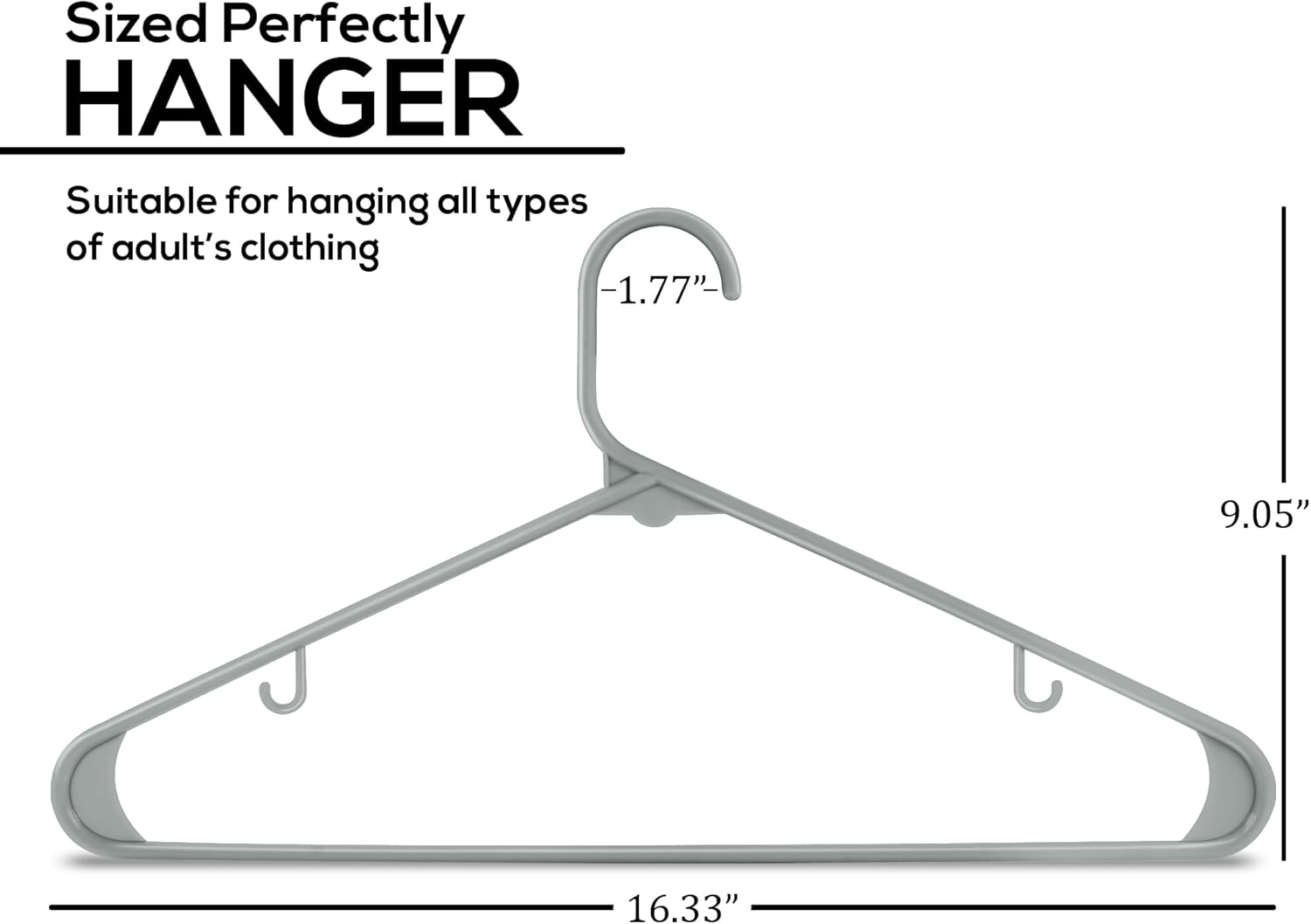 Utopia Home Plastic Hangers 50 Pack - Durable Space-Saving Closet Organizers - Grey Hangers for Shirts, Pants, Skirts & Coats
