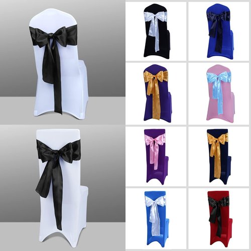 Babenest Satin Chair Sashes - 50 Pcs Upgraded Chair Ribbons & Bows for Weddings, Parties & Events | Black