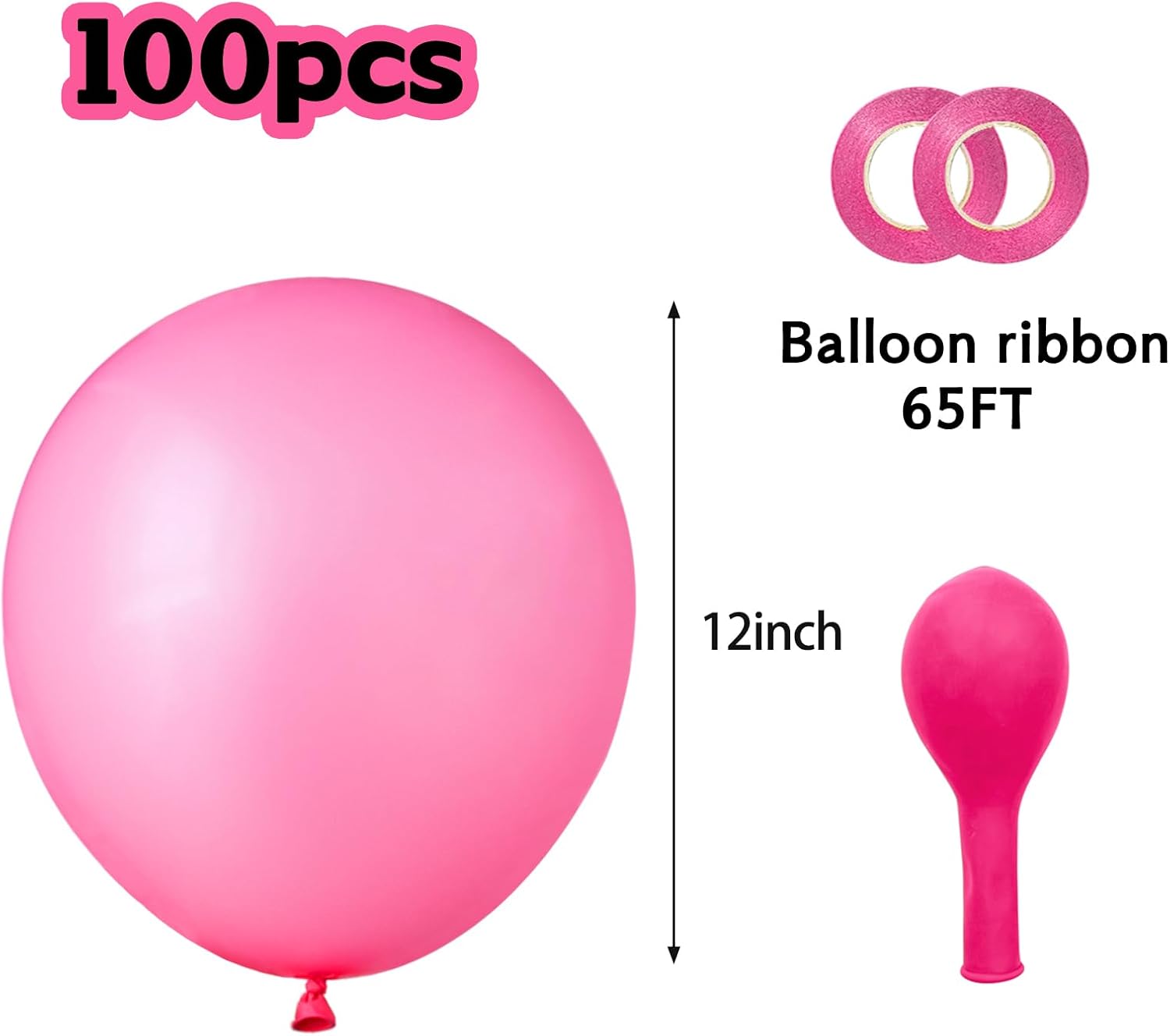 Pink Balloons - 100 Pcs 12 Inch Matte Pink Balloons for Baby Shower & Birthday Party Decor