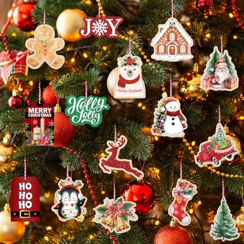 Christmas Gift Tags with String - Santa Design, 60 Pcs, Shape Variation