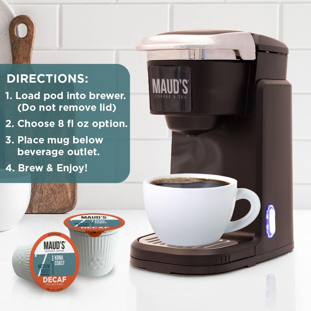 Maud's Decaf Kona Coffee Pods,100 ct, Decaffeinated Medium Roast Coffee in Single Serve Pods – 100% Arabica Coffee, Compatible with Keurig K Cups Maker