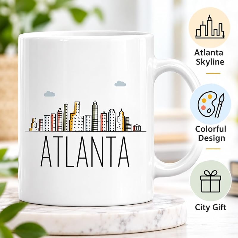 Atlanta 11oz Ceramic Coffee Mug with Gift Box – Colorful City Skyline, Andaz Press