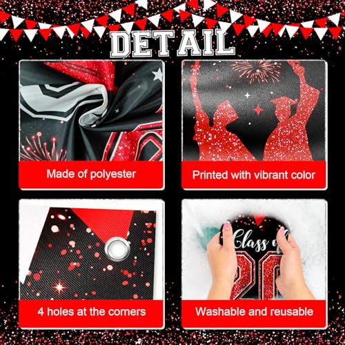 Large Red Black Graduation Banner - Class of 2026 Congrats Grad