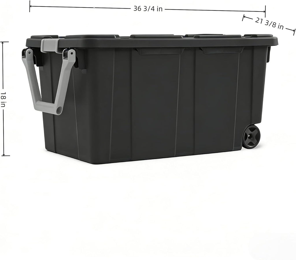 Skiennix 40 Gallon Storage Bin - Extra Large Tote with Wheels & Lid for Attic, Basement, Garage | Dark Gray