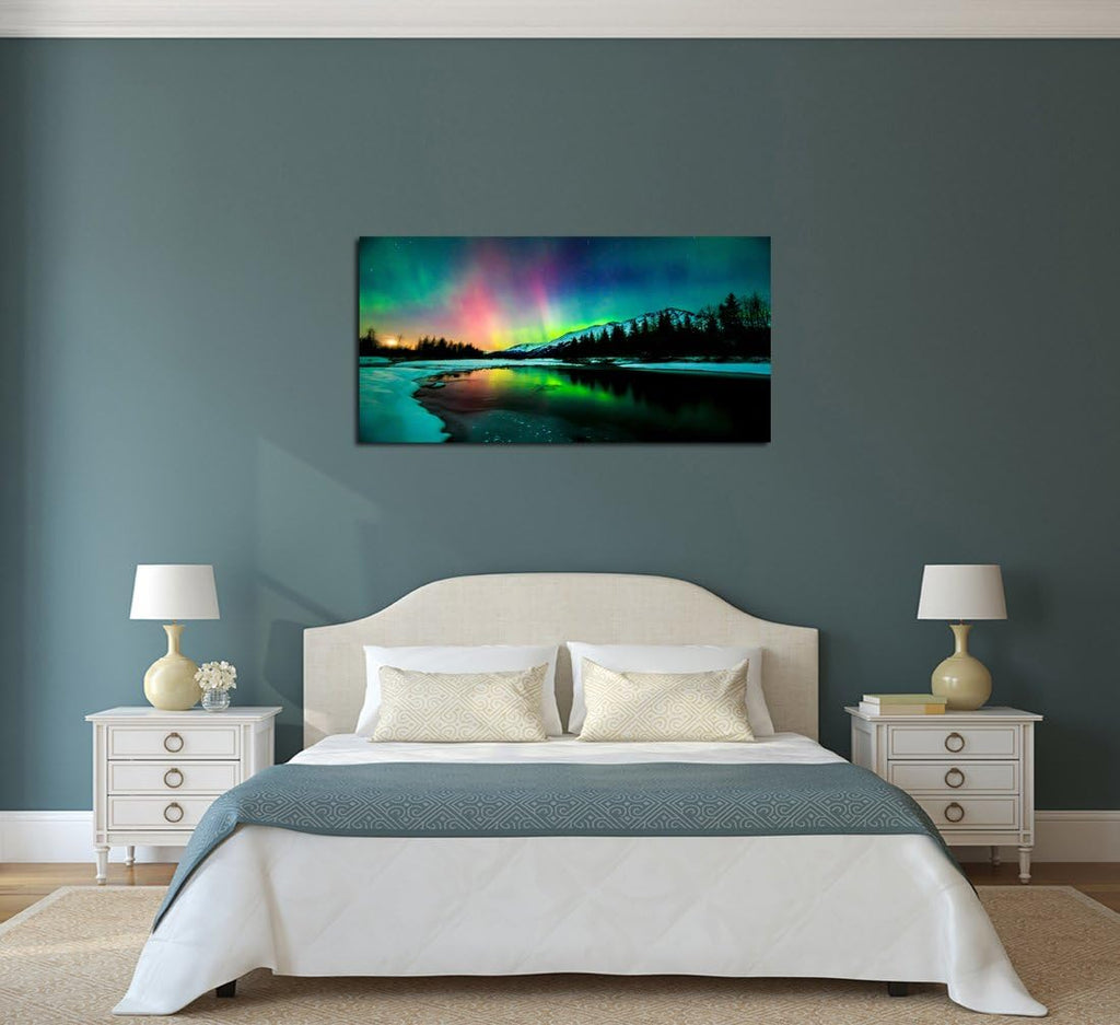 Skiennix Wall Art - Aurora Scenery Canvas Painting | Stretched & Framed, Ready to Hang for Home Decor