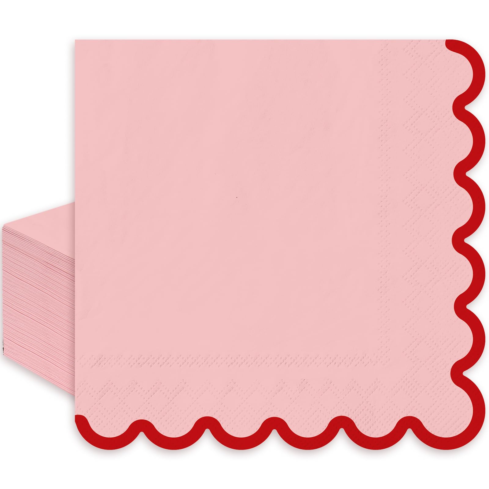 FYSUIMU 50 Pcs Pink Red Luncheon Napkins Disposable Paper Napkin Scalloped Decorative Dessert Dinner Hand Napkin for Valentine' s Day Wedding Home Party Table Supplies Decor