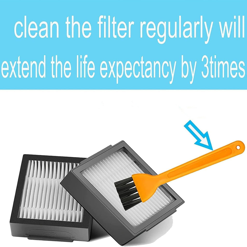 DLD 1 Set of Multi-Surface Rubber Brushes +3 HEPA Filters +6 Edge-Sweeping Brushes Replacement Parts for iRobot Roomba i7 i7+/i7 Plus E5 E6 Vacuum Cleaner Set