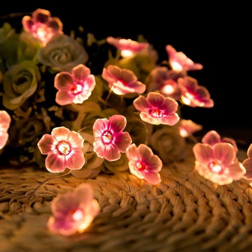 Cherry Blossom Flower String Lights, 10FT 30 LED Battery Powered Pink Fairy Lights USB Plug in Flowers Lights for Bedroom, Valentine’s Day, Room Wall Decor Decorations
