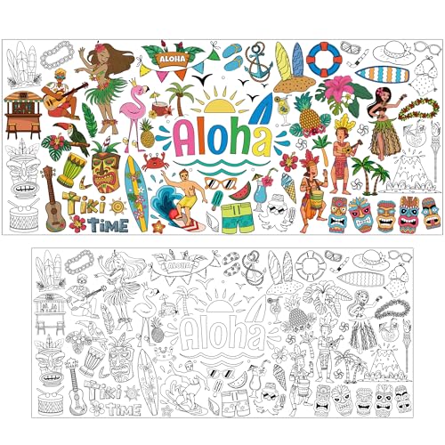 OHOME Hawaiian Giant Coloring Poster & Tablecloth - Luau Party Decor & Craft Activities