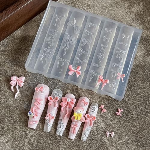OSTTMA 3D Bow Nail Charms Silicone Mold Transparent DIY Nail Art Stencil