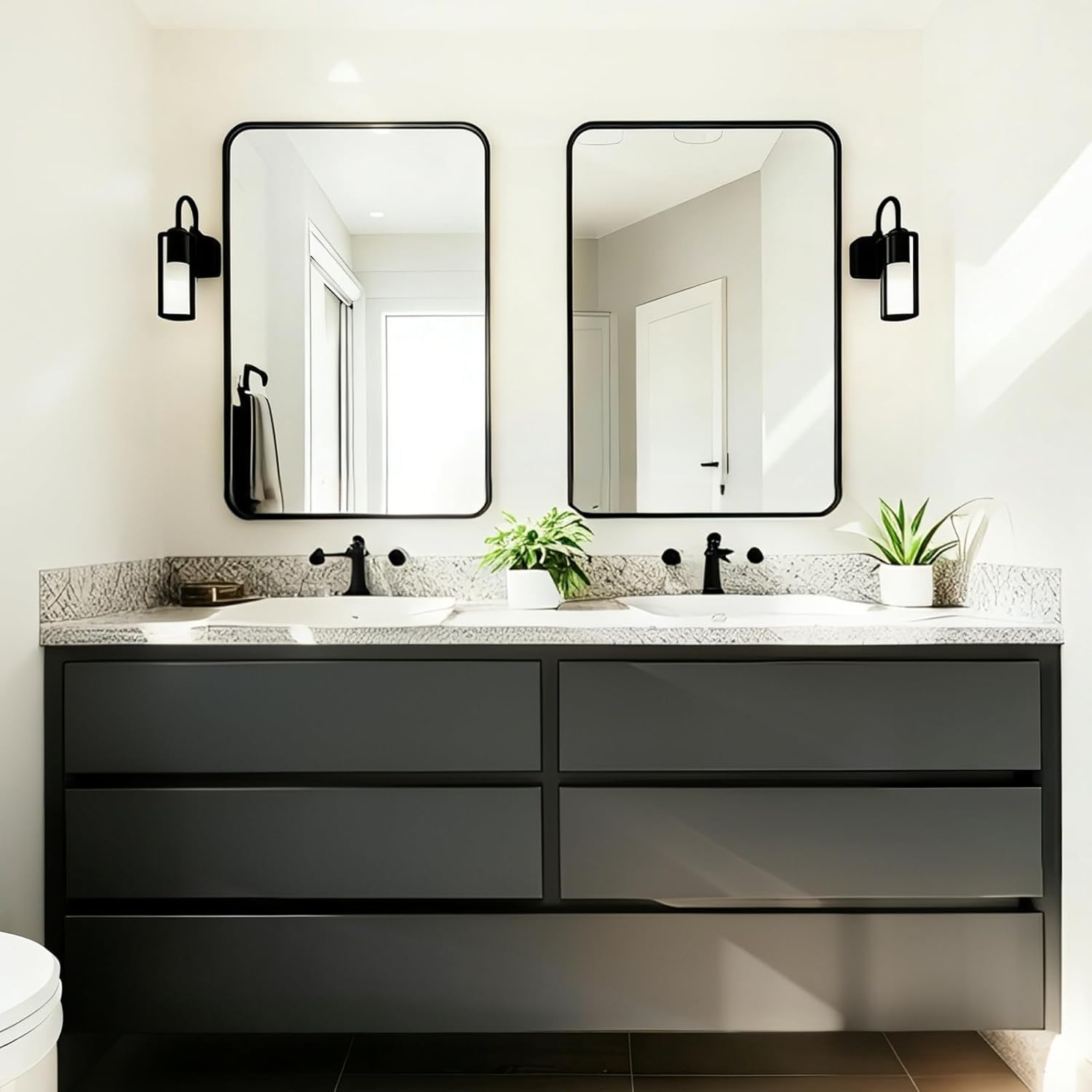 USHOWER 2-Pack Black Bathroom Mirrors - Modern Farmhouse Design, 24 x 36 Inch, Wall Mounted