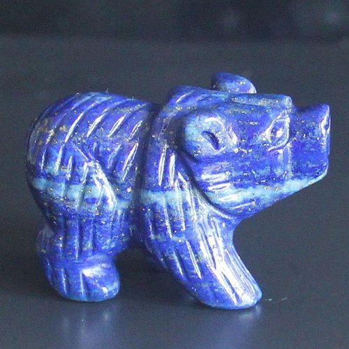 Hand-Carved Lapis Bear Figurine - Unique Mixed Gemstone Crystal Animal Sculpture