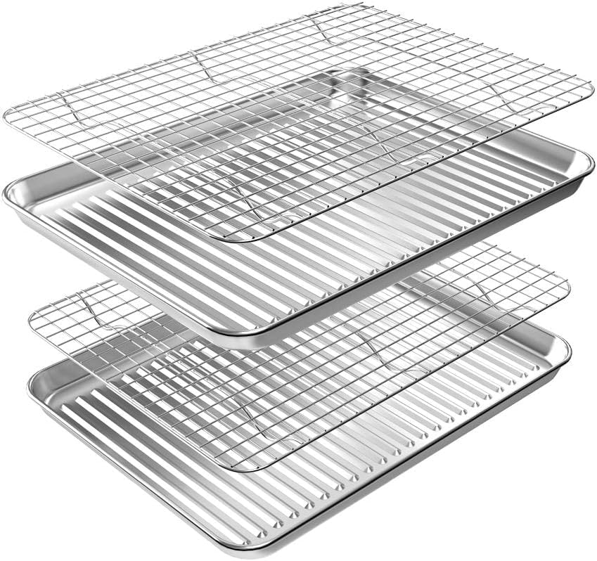 ROTTAY Baking Sheet Set - Stainless Steel Cookie Pans with Cooling Racks | Heavy Duty, Nonstick, 16 x 12 Inches