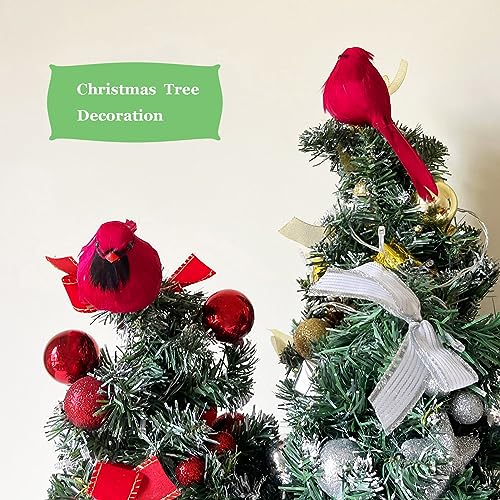 2pcs Red Cardinals Christmas Ornaments Clip-On Birds for Holiday Decor and Crafts