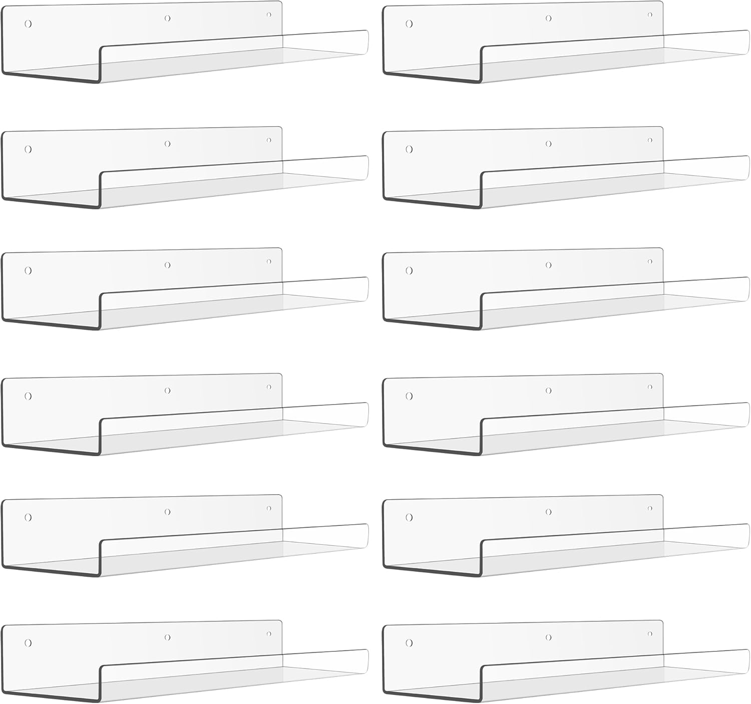 Upsimples 12 Pack Acrylic Shelves - Clear Wall Organizer for Figures, Toys, Perfume | 15" Display Shelf for Bedroom & Nursery