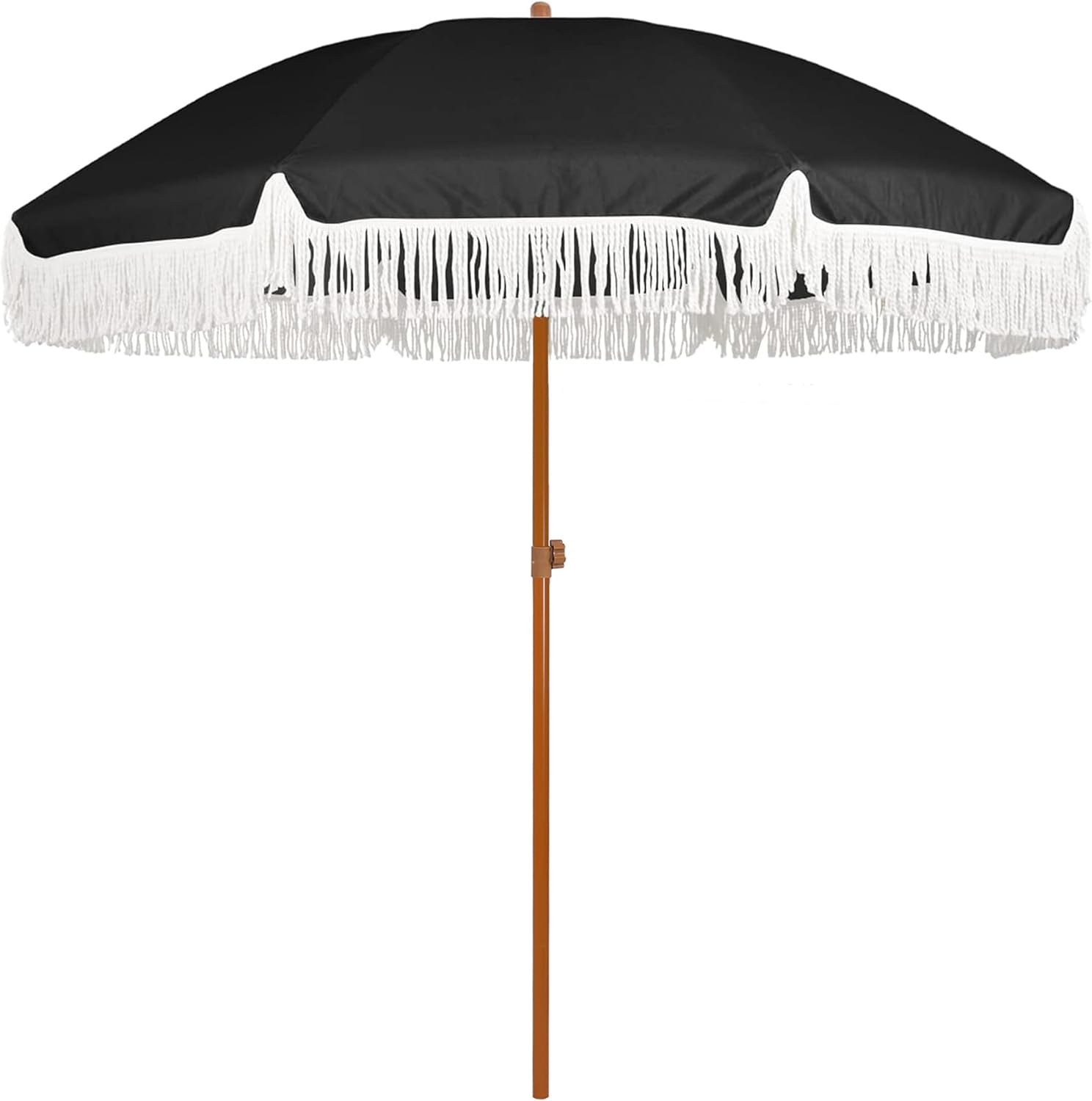 AMMSUN 7ft Patio Umbrella - Stylish Fringe Design with UPF50+ Protection & Steel Pole | Black