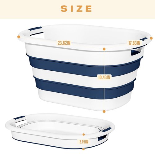 OOAMBB 43L(11.5Gallon) Collapsible Laundry Basket Plastic, Pop Up Laundry hamper/Storage Container, Foldable Laundry Basket with Large Capacity,Sturdy,Space Saver (Blue, 1 Pack)