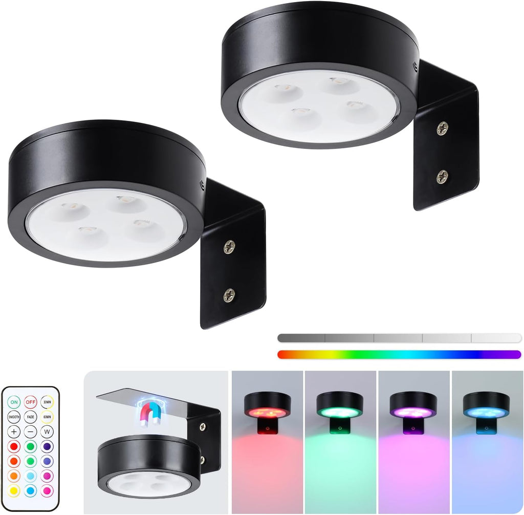 Skiennix Wireless Battery Operated Painting Light - 13 Color RGB, Remote Control, Dimmable | 2-Pack Black Display Light