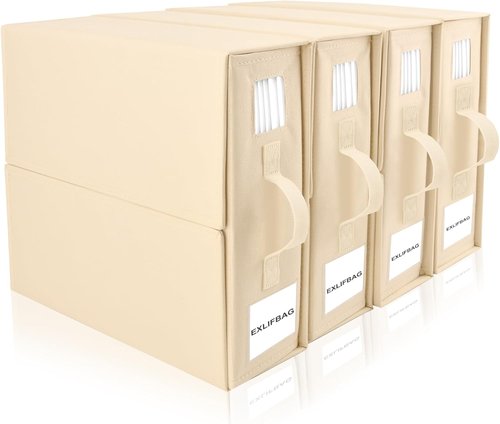 EXLIFBAG Sheet Organizers - Foldable Bed Sheet Storage with Window | XL for Queen & King Size, Beige