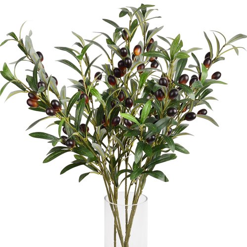 Antspirit 6pcs Artificial Plants Greenery Olive Branches Stems Fake Plants Green Leaves Fruits Branch Leaves for Home Office ndoor Outside DIY-Wreath Decor 28-Inch (6)