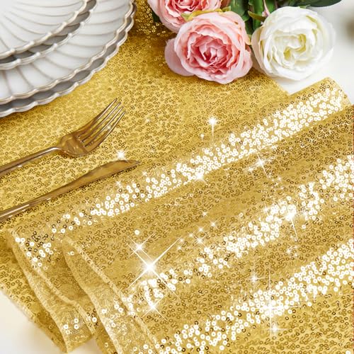 Gold Sequin Table Runner - 12 x 108 Inch, 1 Pack