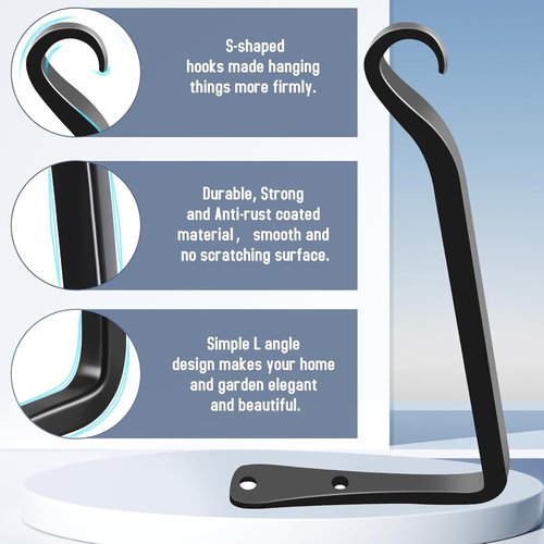Feed Garden 8-Inch Decorative Hanging Plant Brackets - 2 Pack Wall Hooks for Outdoor Use | Black