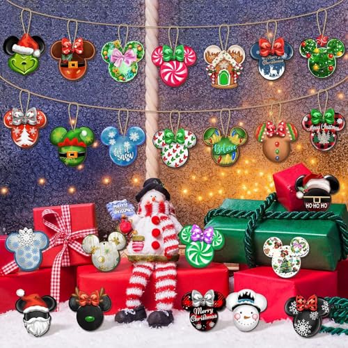 Wooden Mouse Christmas Decorations Set - 48 Ornaments for Holiday Tree & Home