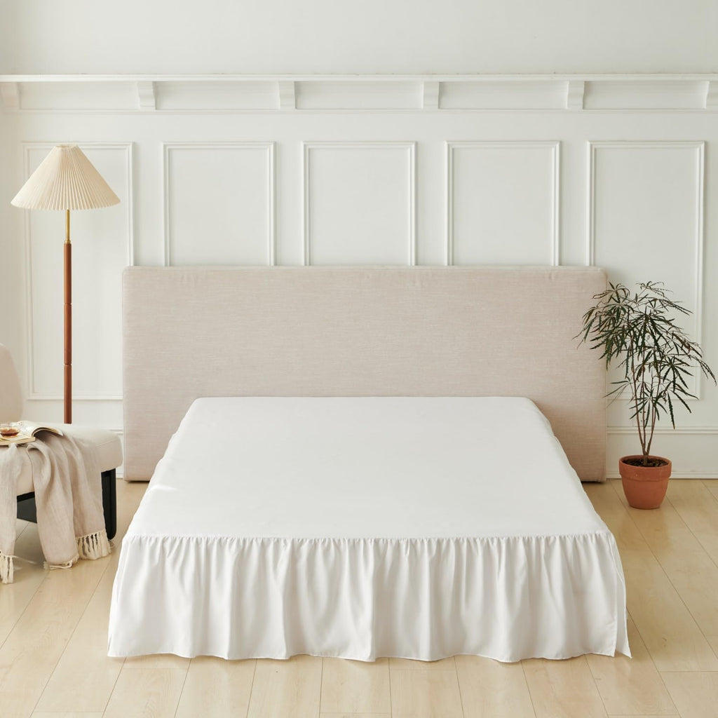 Bed Skirt Full Size Ruffled Bed Skirt with Split Corners, Full Bed Skirts 14 Inch Drop with Platform, White, 14'' Full