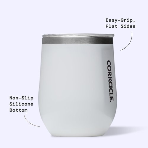 Corkcicle Stemless Wine Tumbler - Keeps Drinks Cold for 6 Hours - Triple-Insulated Stainless Steel - Non-Slip Base - Summer Drinkware Gift - Keeps Drinks Ice Cold - 12 oz - Gloss White