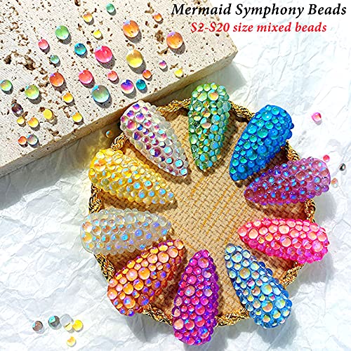 NAISKA 540Pcs 3D Glass Nail Rhinestones Set - Aurora Flatback Crystals for DIY Crafts and Nail Art