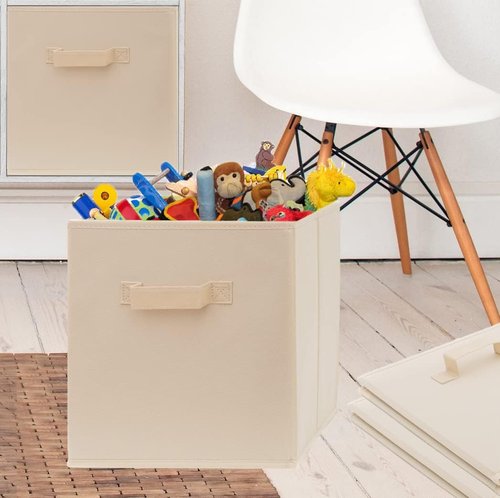 13 Inch Cube Storage Bins by [Brand Name] - 4 Pack, Foldable with Dual Handles | Organize Closet, Clothes & Toys