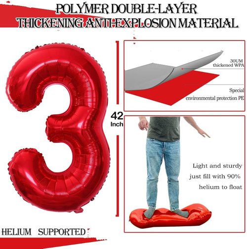 GOER Jumbo 30 Inch Red Foil Balloons - Perfect for 30th Birthday Party Decorations & Anniversaries