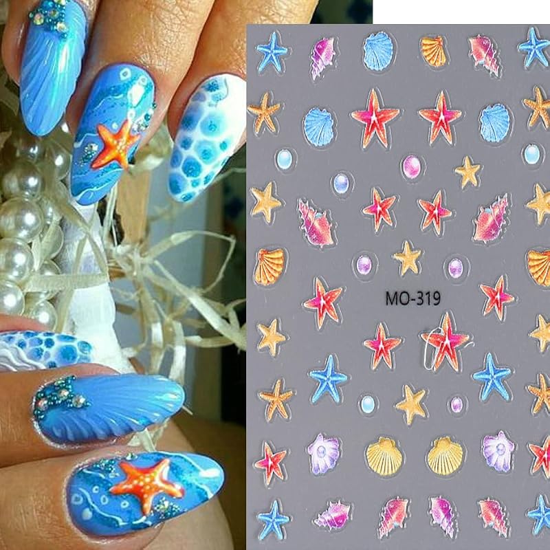 Summer Beach 3D Self-Adhesive Nail Stickers - Ocean Art Decals 3 Sheets